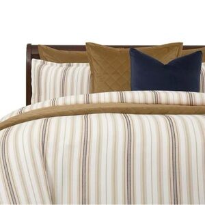 Striped Duvet Set with Gold and Blue Accents